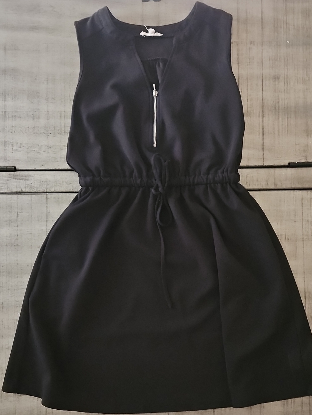 Maurices Black Sleeveless Drawstring Mini Dress with Front Zip